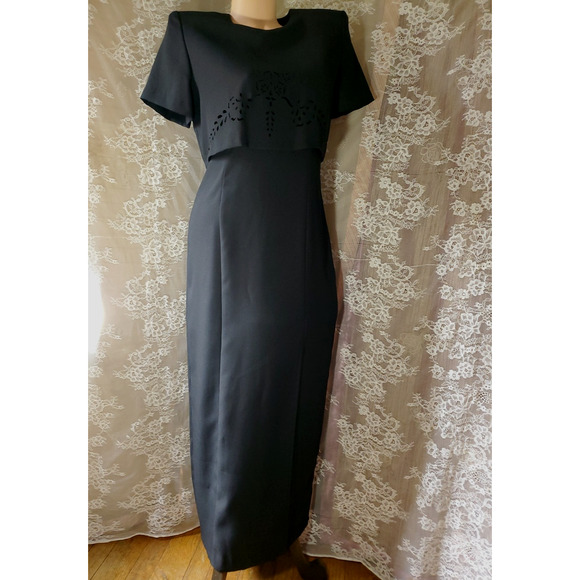 80's Vintage RJ & CO Women’s Long Dress BLACK FORMAL GOWN Long Leg Slit 8P - Picture 7 of 10